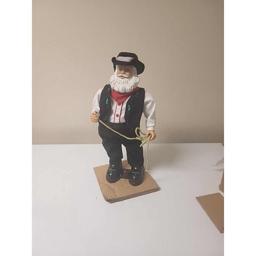 Vintage Holiday Time Dancing Animated Cowboy Santa Wish You Merry Christ…